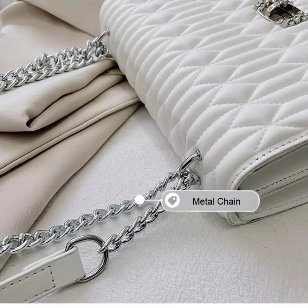 (last 1) European design chain shoulder crossbody quilted vegan leather in blue - Picture 7 of 8